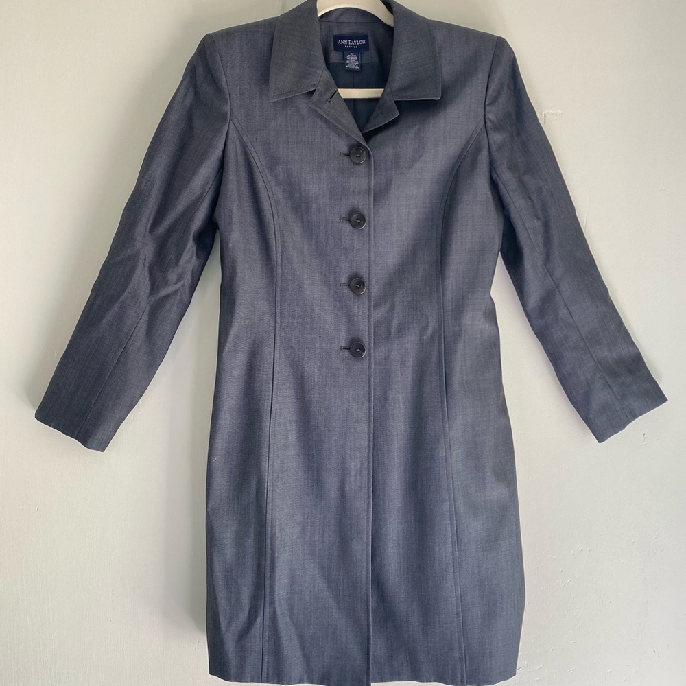 Vintage Ann Taylor Charcoal Gray Trench - Blazer Style Car - Dress Coat Wool 4P